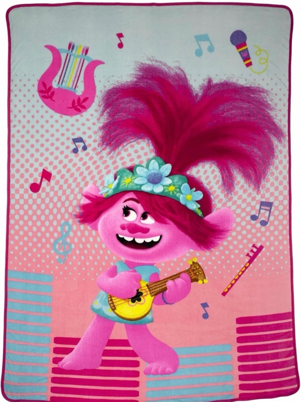 DreamWorks Pink Troll Musical Plush Throw Blanket